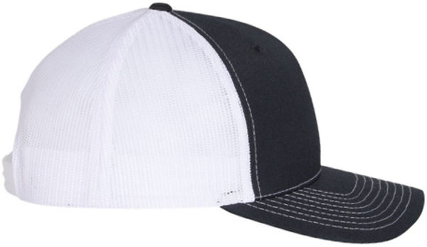 An image of a Custom Richardson Five Panel Trucker in Navy/White!