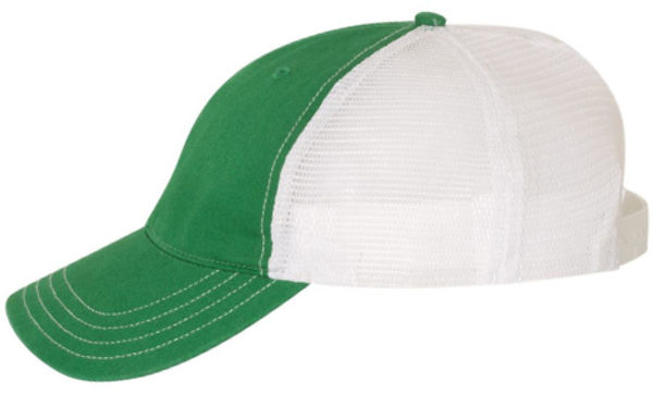 An image of a Custom Richardson Garment Washed Trucker Cap in Kelly/White!
