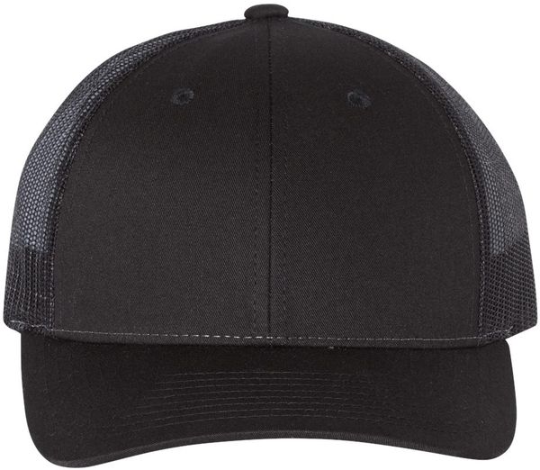 Am image of a Custom Richardson Low Pro Trucker Cap in Black!