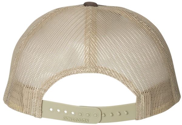 Am image of a Custom Richardson Low Pro Trucker Cap in Brown/Khaki!