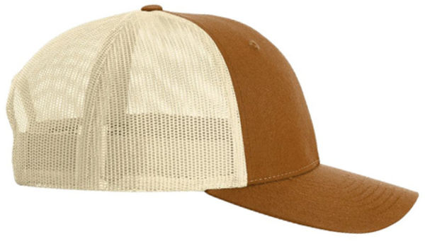An image of a Custom Richardson Low Pro Trucker Cap in Carmel/Birch!