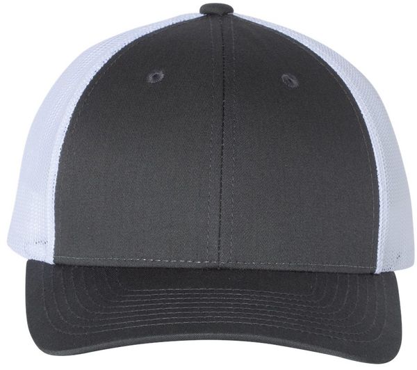 Am image of a Custom Richardson Low Pro Trucker Cap in Charcoal/White!
