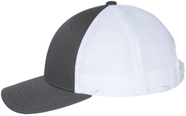 An image of a Custom Richardson Low Pro Trucker Cap in Charcoal/White!