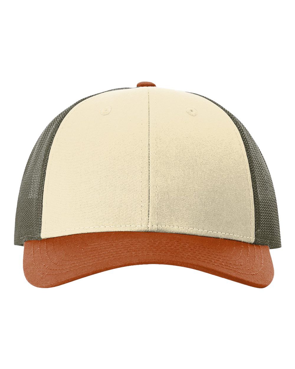 Richardson Low Pro Trucker Cap in Cream/Loden Green/Dark Orange