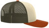 An image of a Custom Richardson Low Pro Trucker Cap in Cream/Loden Green/Dark Orange!