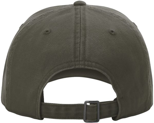 An image of a Custom Richardson Peach Twill Dad Hat in Army Green!