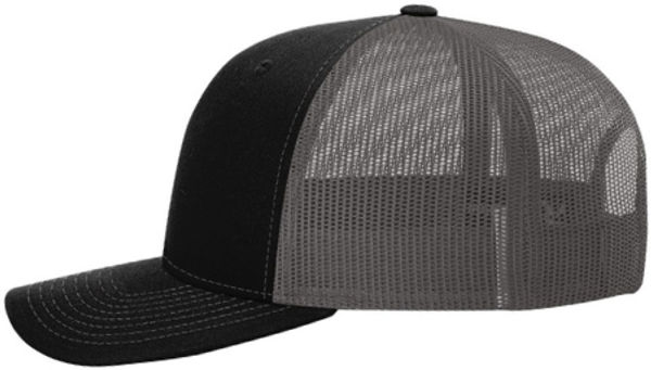 An image of a Custom Richardson Snapback Trucker Cap in Black/Charcoal!