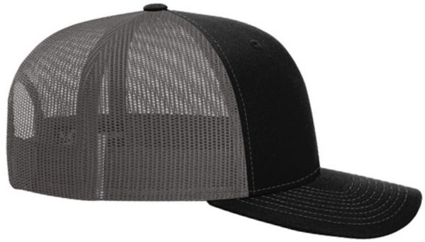 An image of a Custom Richardson Snapback Trucker Cap in Black/Charcoal!