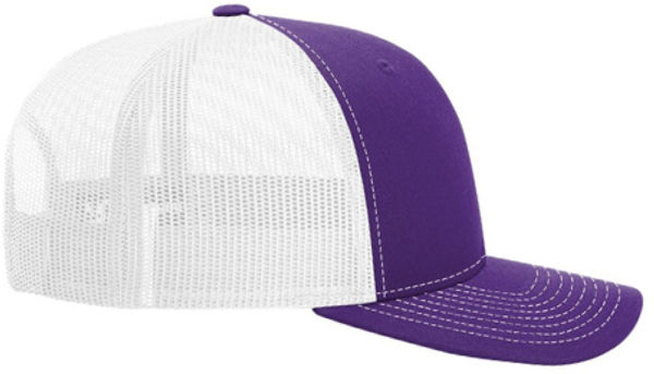 An image of a Custom Richardson Snapback Trucker Cap in Purple/White!
