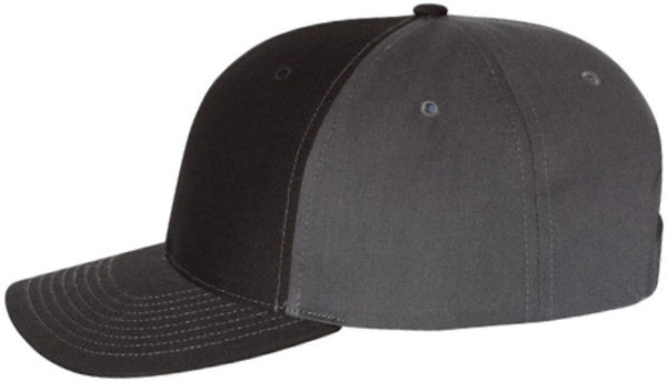 An image of a Custom Richardson Twill Back Trucker Cap in Black/Charcoal!