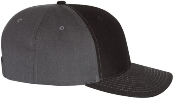 An image of a Custom Richardson Twill Back Trucker Cap in Black/Charcoal!