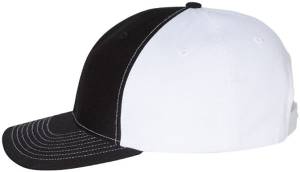 An image of a Custom Richardson Twill Back Trucker Cap in Black/White!