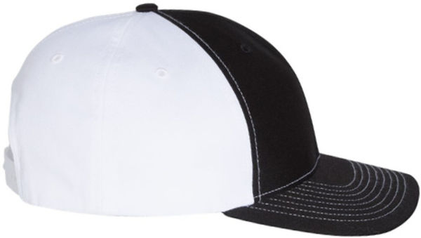 An image of a Custom Richardson Twill Back Trucker Cap in Black/White!