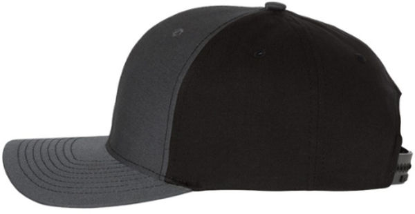An image of a Custom Richardson Twill Back Trucker Cap in Charcoal/Black!
