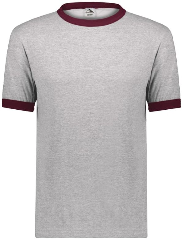 An image of a Custom Augusta Sportswear Ringer T Shirt in Athletic Heather/Maroon!