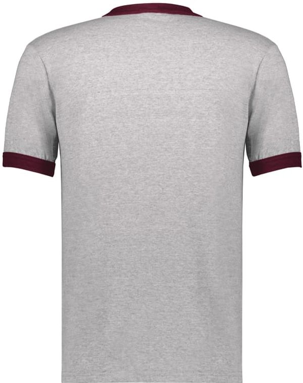 An image of a Custom Augusta Sportswear Ringer T Shirt in Athletic Heather/Maroon!
