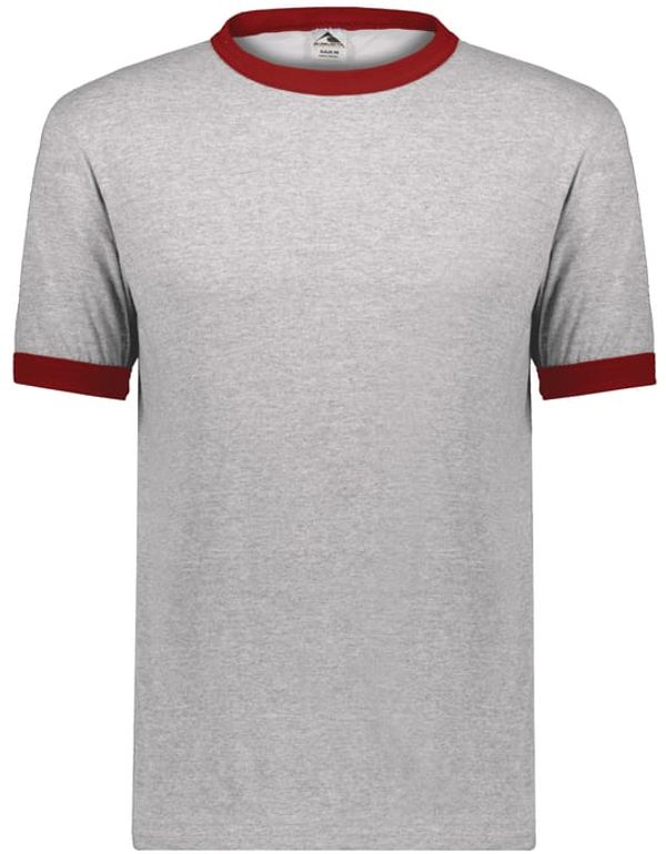 An image of a Custom Augusta Sportswear Ringer T Shirt in Athletic Heather/Red!