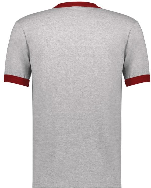 An image of a Custom Augusta Sportswear Ringer T Shirt in Athletic Heather/Red!