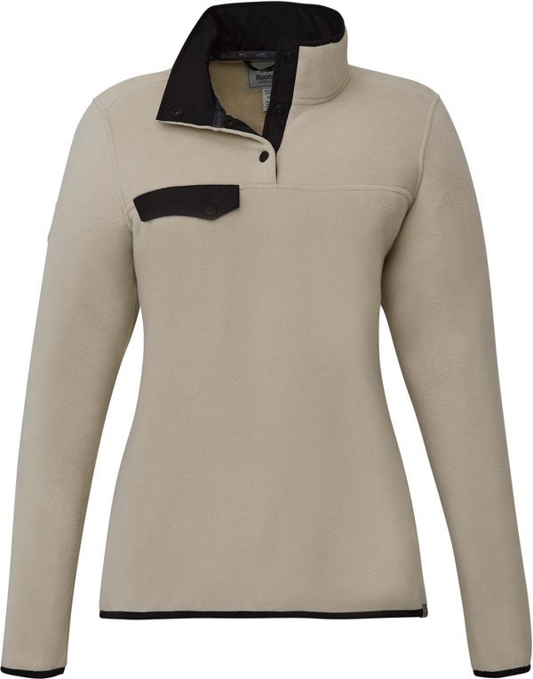 An image of a Custom Roots73 Womens Westville Eco Microfleece Pullover in Oatmeal!