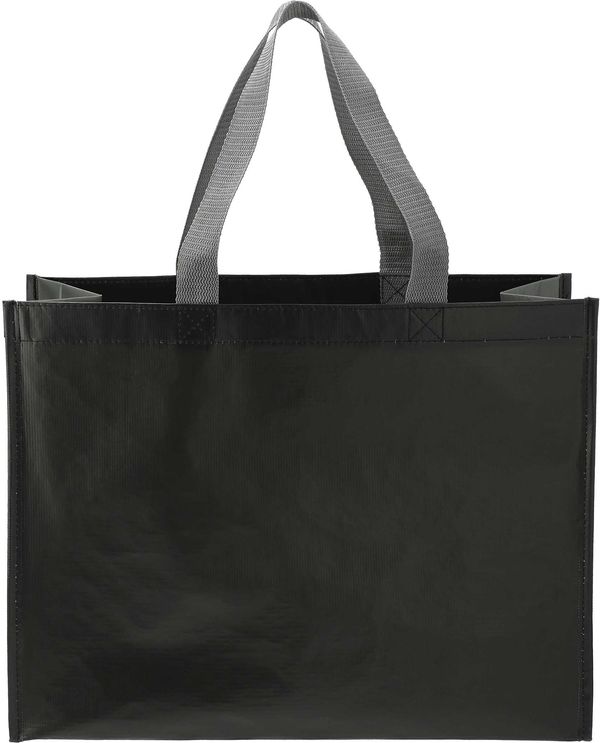 Am image of a Custom RPET Laminated Matte Shopper Tote in Black/Grey!