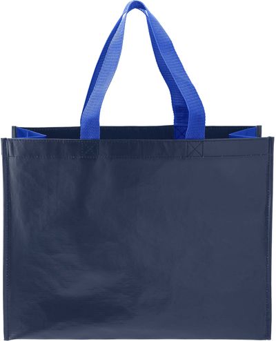Am image of a Custom RPET Laminated Matte Shopper Tote in Royal/Navy!