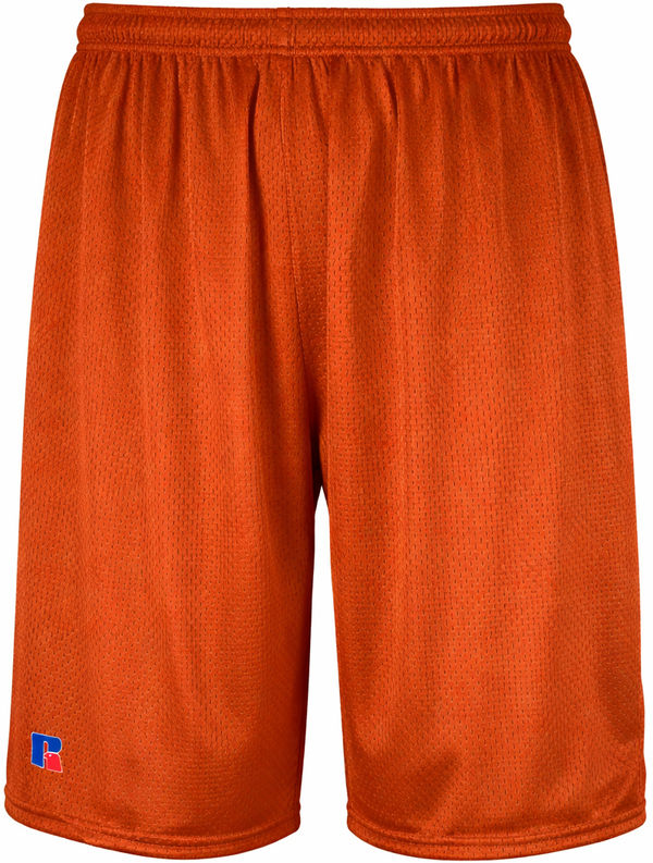 An image of a Custom Russell Athletics Youth Dri Power Mesh Shorts in Burnt Orange!