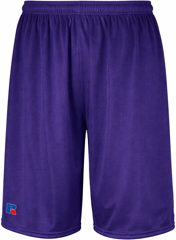 An image of a Custom Russell Athletics Youth Dri Power Mesh Shorts in Purple!