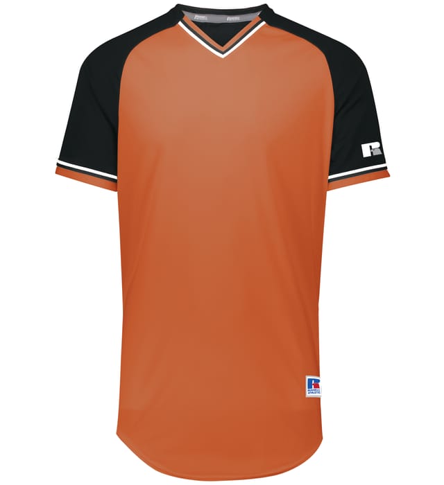 Russell Athletic Classic V Neck Jersey in Burnt Orange/Black/White