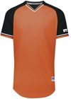 An image of a Custom Russell Athletic Classic V Neck Jersey in Burnt Orange/Black/White!