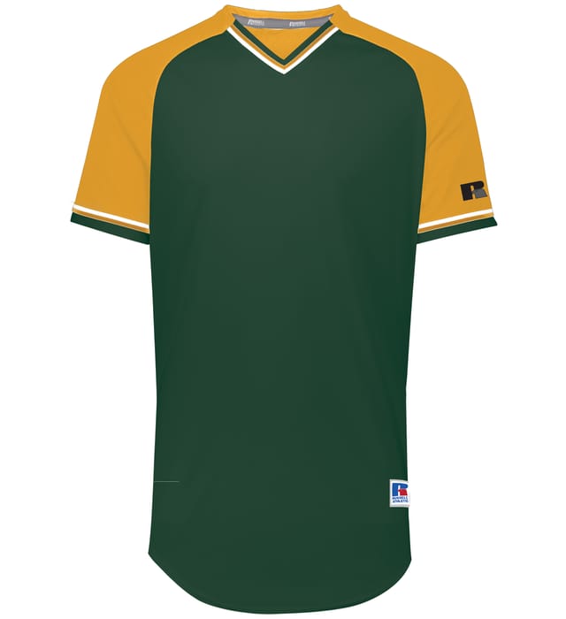 Russell Athletic Classic V Neck Jersey in Dark Green/Gold/White