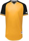 An image of a Custom Russell Athletic Classic V Neck Jersey in Gold/Black/White!