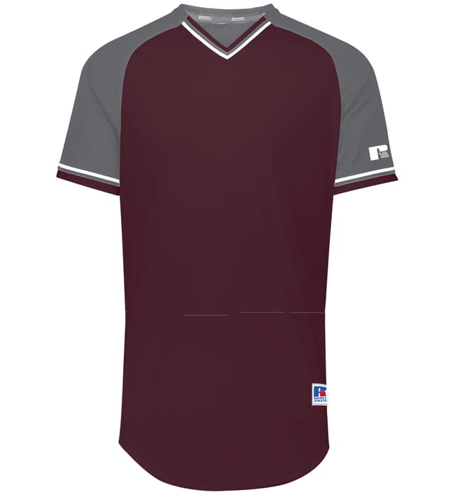 Russell Athletic Classic V Neck Jersey in Maroon/Steel/White