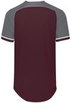 An image of a Custom Russell Athletic Classic V Neck Jersey in Maroon/Steel/White!