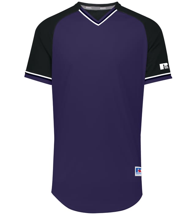 Russell Athletic Classic V Neck Jersey in Purple/Black/White