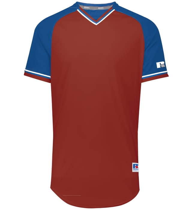 Russell Athletic Classic V Neck Jersey in True Red/Royal/White