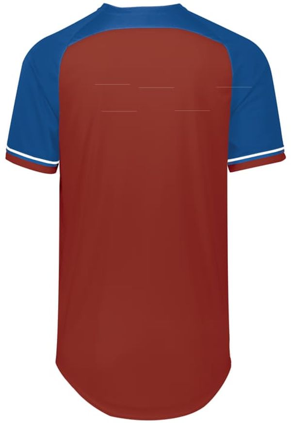 An image of a Custom Russell Athletic Classic V Neck Jersey in True Red/Royal/White!