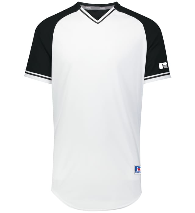 Russell Athletic Classic V Neck Jersey in White/Black/White