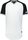 An image of a Custom Russell Athletic Classic V Neck Jersey in White/Black/White!