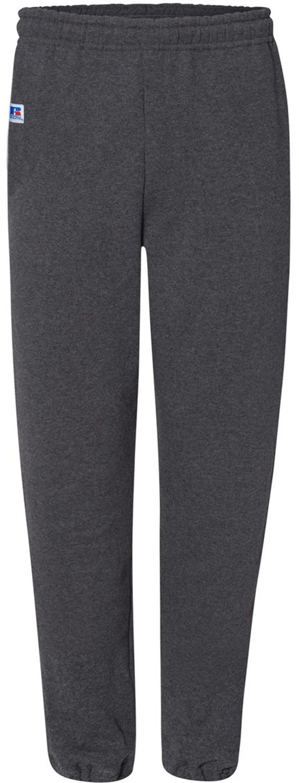 Am image of a Custom Russell Athletic DriPower Closed Bottom Sweatpants with Pockets in Black Heather!