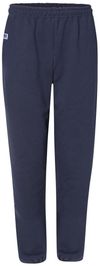 Am image of a Custom Russell Athletic DriPower Closed Bottom Sweatpants with Pockets in Navy!
