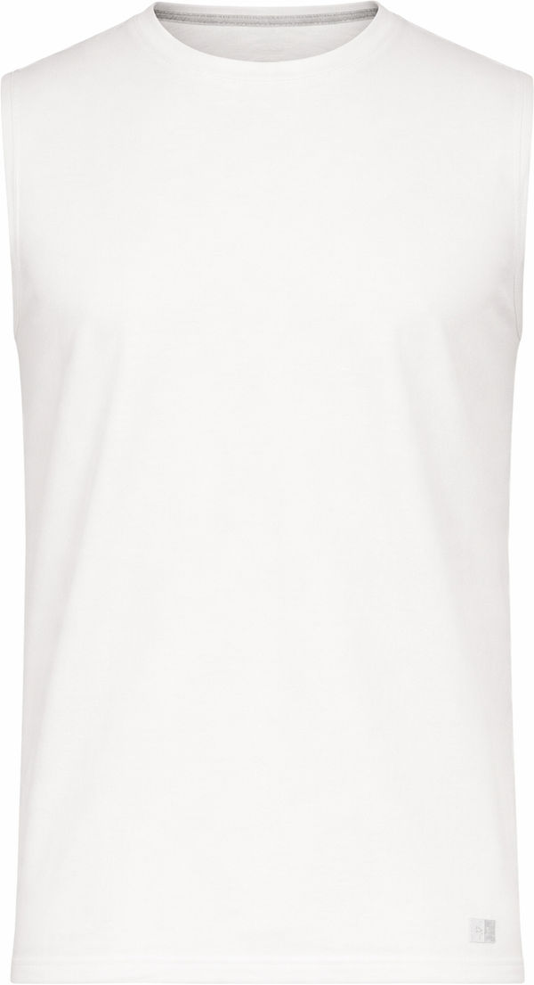 An image of a Custom Russell Athletic Essential Muscle Tee in White!