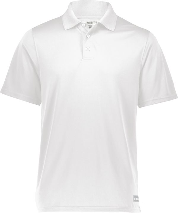 An image of a Custom Russell Athletic Essential Polo in White!