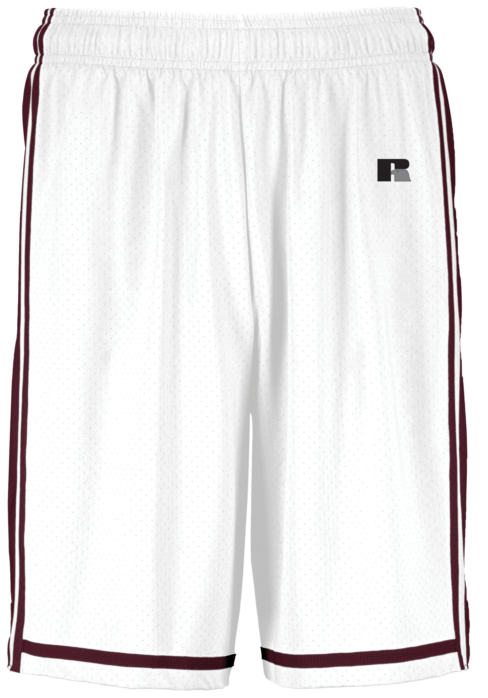 Russell Athletic Legacy Basketball Shorts in White/Maroon