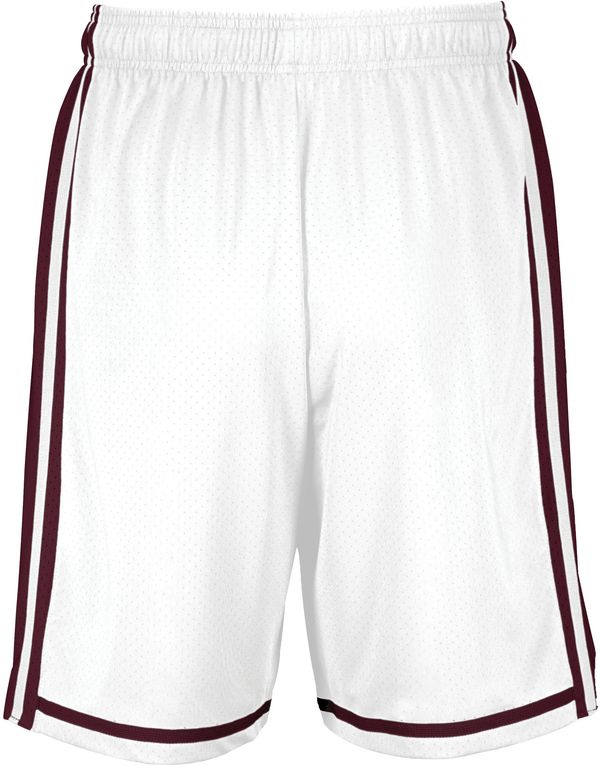 An image of a Custom Russell Athletic Legacy Basketball Shorts in White/Maroon!