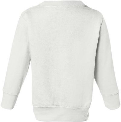 Am image of a Custom Rabbit Skins Toddler Fleece Crewneck Sweatshirt in White!