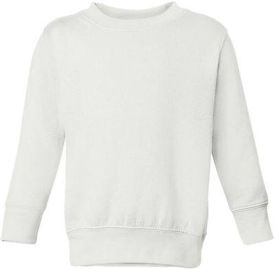 Am image of a Custom Rabbit Skins Toddler Fleece Crewneck Sweatshirt in White!