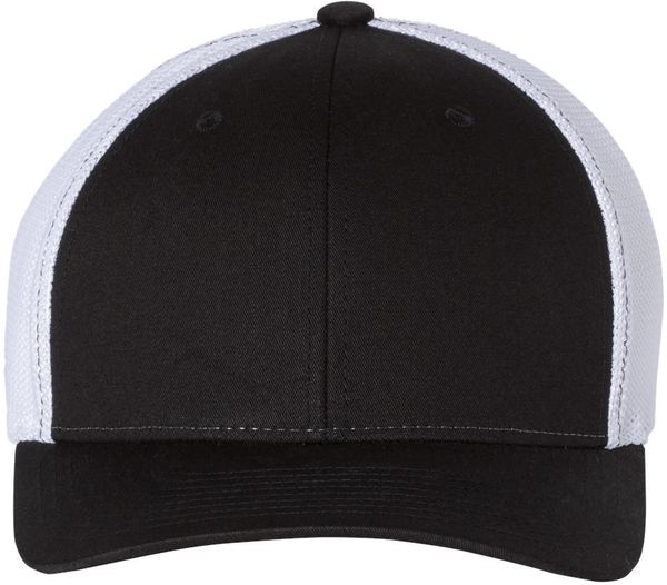 An image of a Custom Richardson Fitted Trucker with R Flex in Black/White!