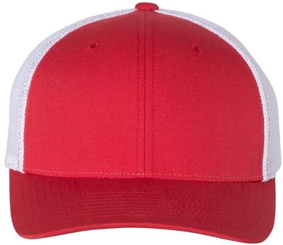 Am image of a Custom Richardson Fitted Trucker with R Flex in Red/White!