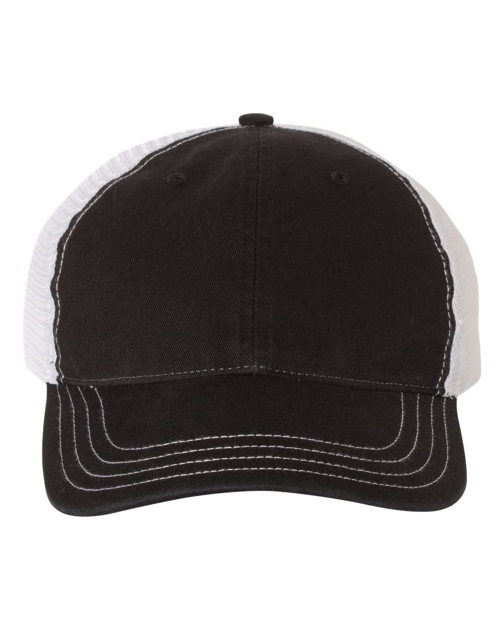 Richardson Garment Washed Trucker Cap in Black/White