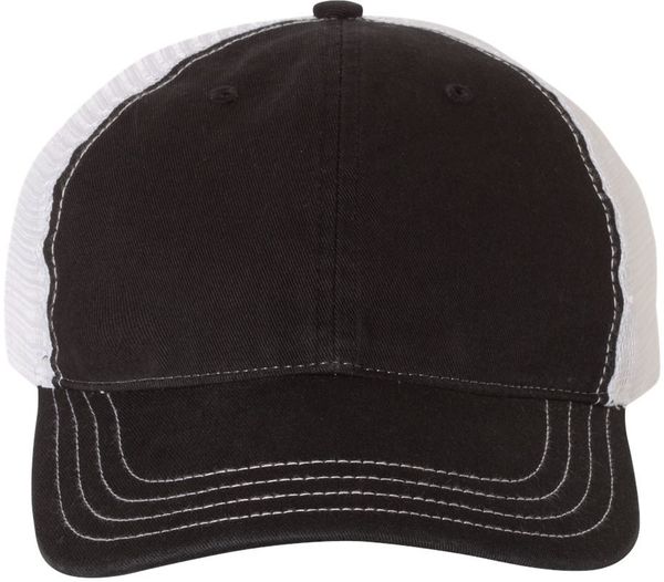 Am image of a Custom Richardson Garment Washed Trucker Cap in Black/White!